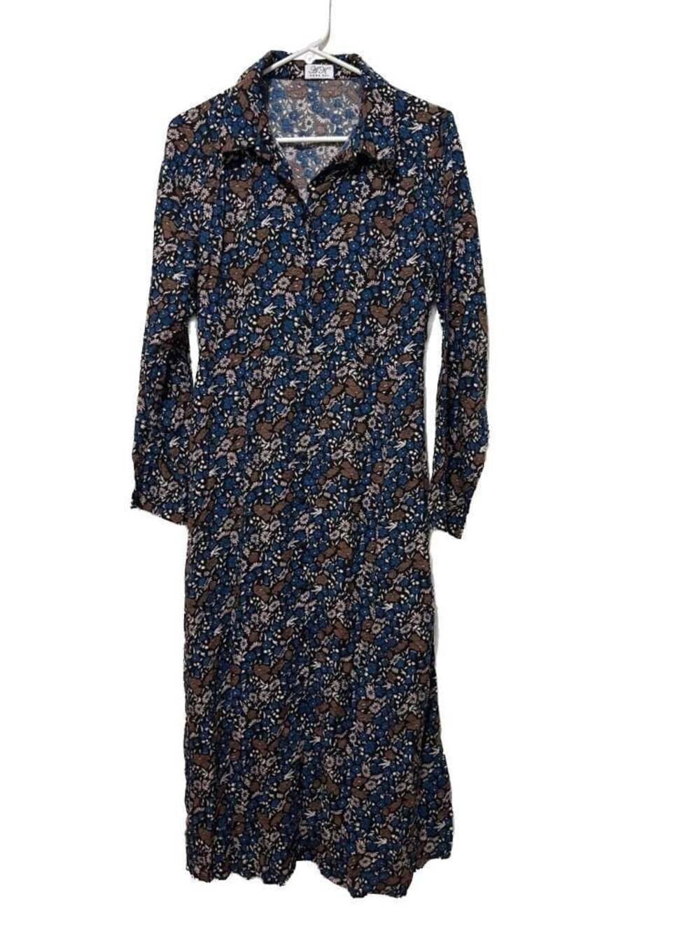 An'ge Mantry Floral Print Long Sleeve Button-Down Midi Dress